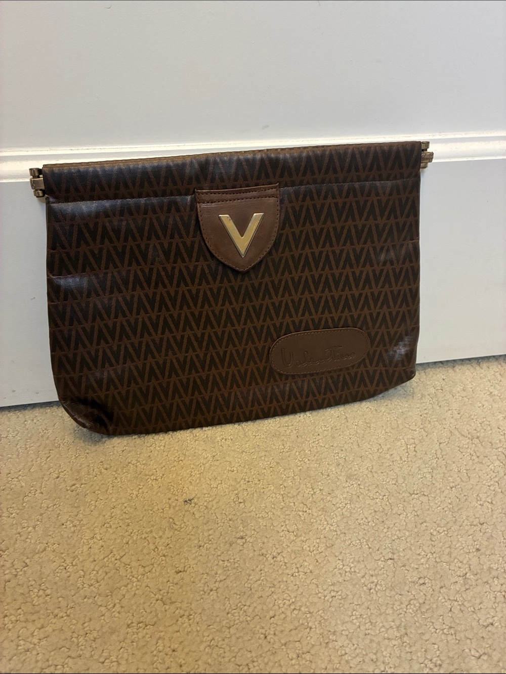 Vintage Mario Valentino Monogram Clutch Bag Brown Coated Canvas👝